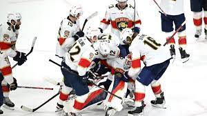 The Florida Panthers celebrate after winning game one.