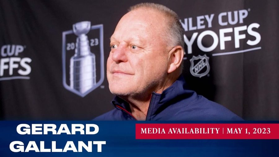 Rangers coach Gerard Gallant speaks to the media prior to their game 7 matchup against the Devils.