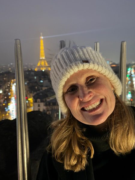 French teacher Madame Young visited Paris and is seen here at the Arc de Triomphe. 