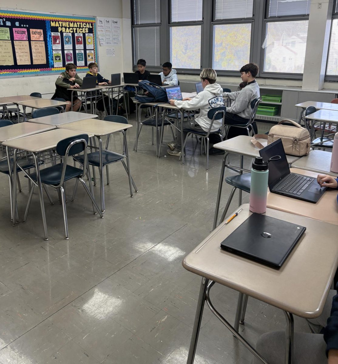 Physical Education teacher Mrs. Christine Cabrales supervises a study hall during period 8 each day. 