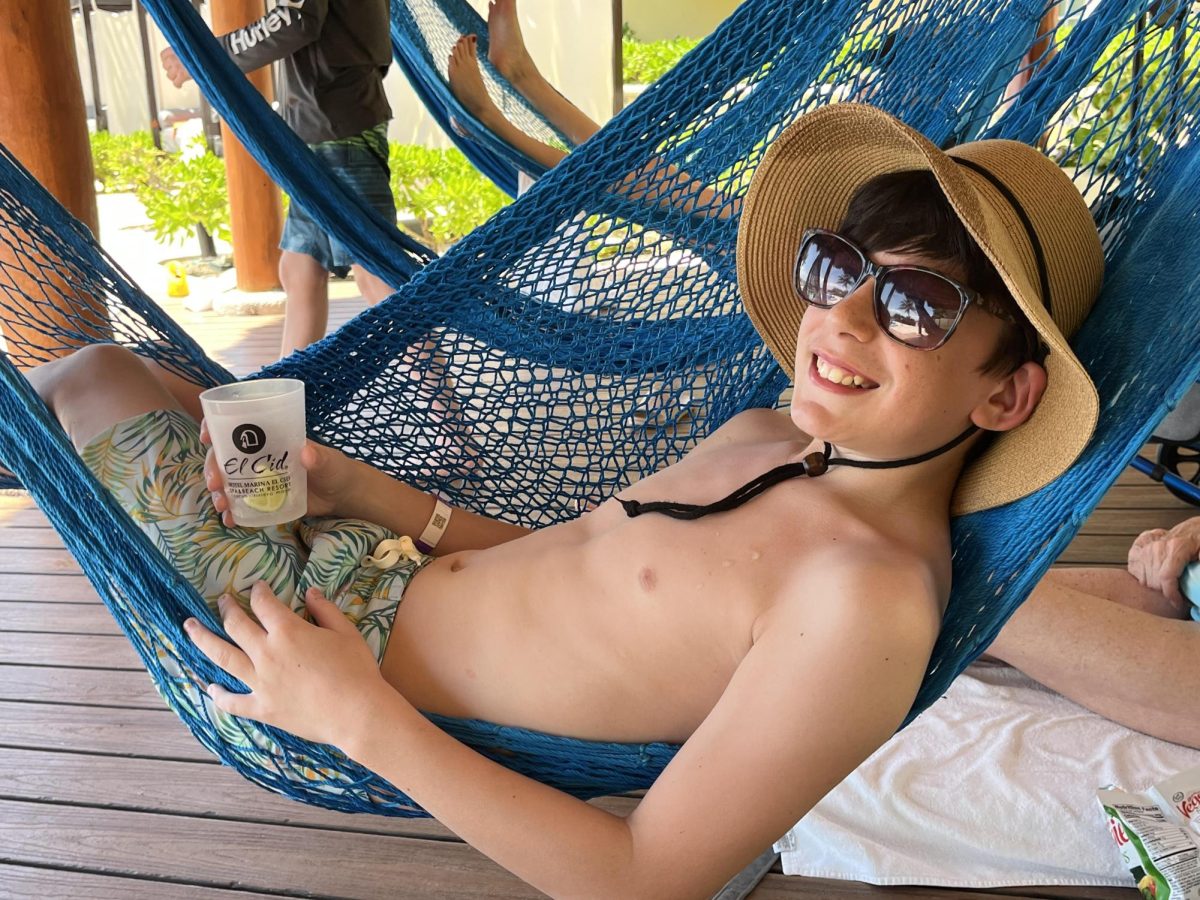 Eighth grade Language Arts teacher Mrs. Erin Meade's son relaxing in a hammock in Riviera Maya last Christmas. 