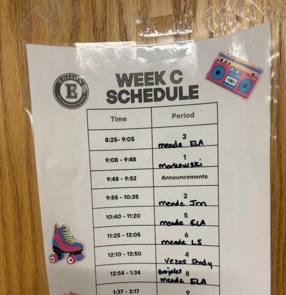 Now that the periods rotate each week, students and teachers use printed schedules of A, B, and C week to keep track of the class periods. 