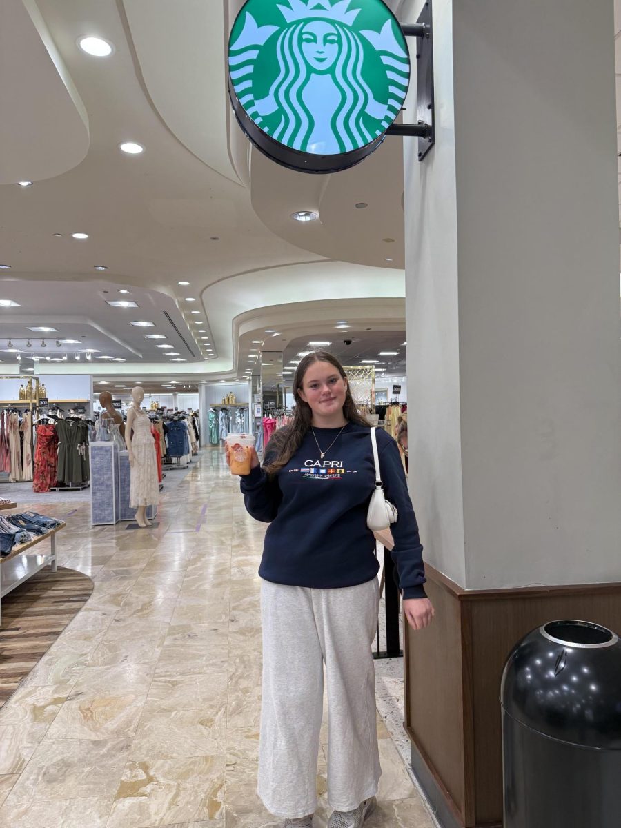 Fiona O' Connor, eighth grader at EIS, tried the new Mango Dream drink from Starbucks' spring menu at the Village at Bridgewater Commons Mall.