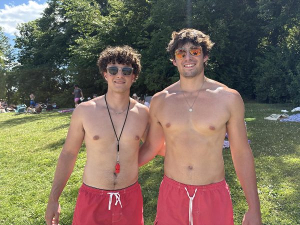 College students Riley Walsman and Simon Meade have worked at the Maplewood Community pool every summer since 2022. This job helps pad their bank accounts. 